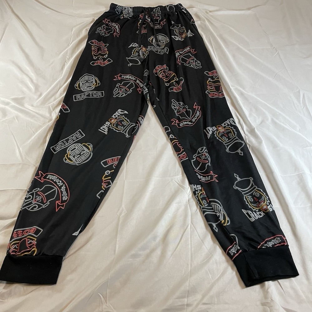 Fortnite Mens Small Pajama Pants Black Neon Raptor Black Knight Lounge Joggers